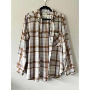 Abercrombie & Fitch Women's Plaid Flannel Button Down Shirt Large Brown Gray